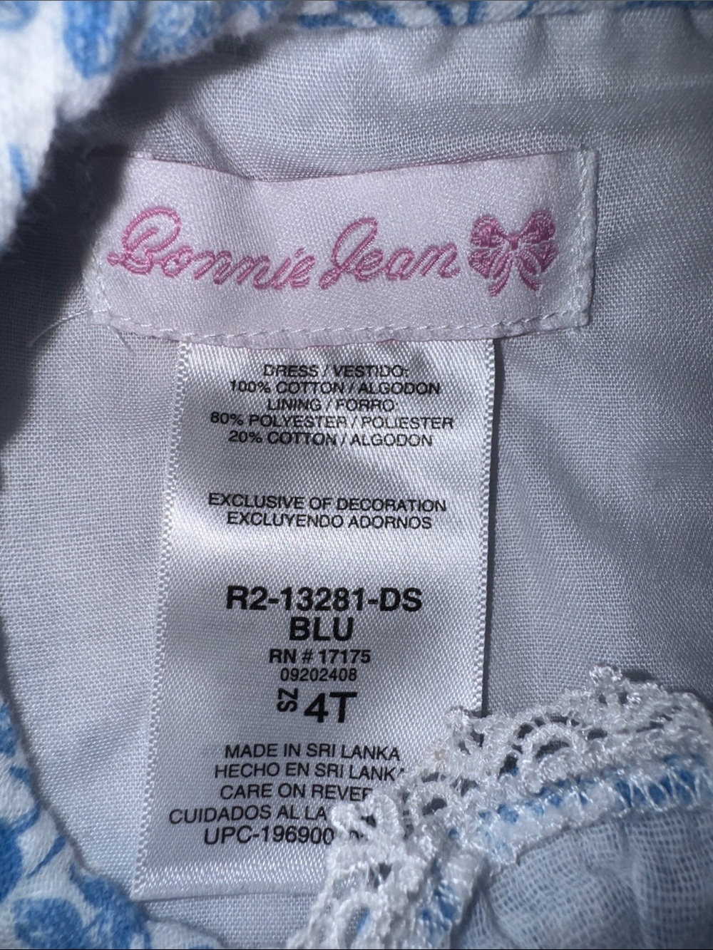 Blue Floral Smocked Waist Girls Dress with rabbit, butterfly and floral pattern - Picture 4 of 5
